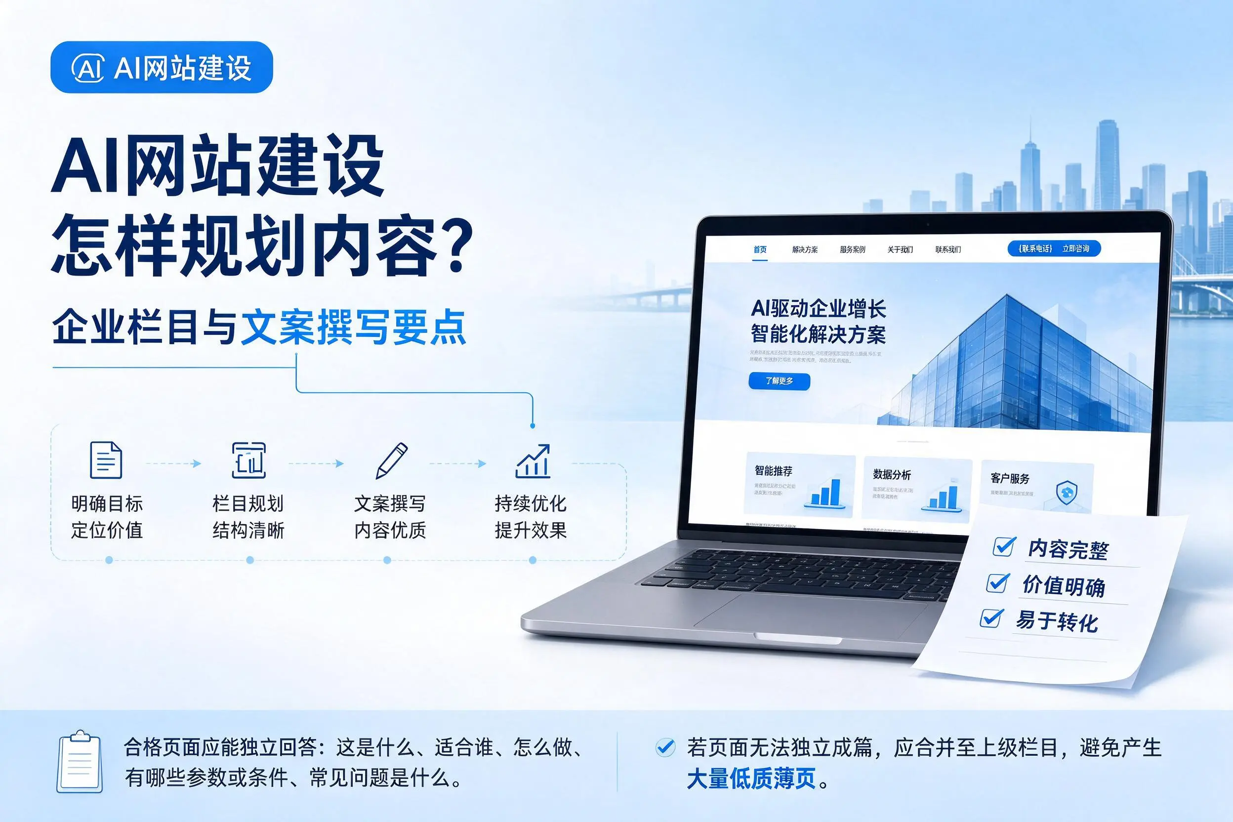AI网站建设怎样规划内容？北海企业栏目与文案撰写要点